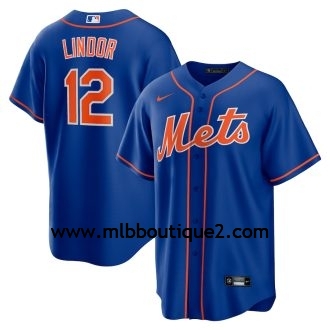 Homme Maillot New York Mets Baseball MLB Francisco Lindor  Royal Alternate Player