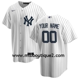 Maillot Homme Baseball MLB New York Yankees  Blanc Domicile Personnalisé 1